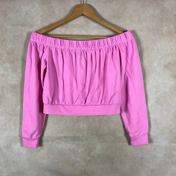 Material Girl Juniors Pink Off The Shoulder Cropped Sweatshirt NWT SMALL - Picture 3 of 4